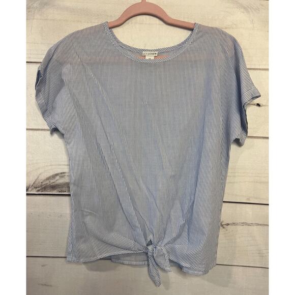 J. By J. Crew Top Size XS Blue White Stripes Lightweight Tie Bottom - Picture 1 of 5